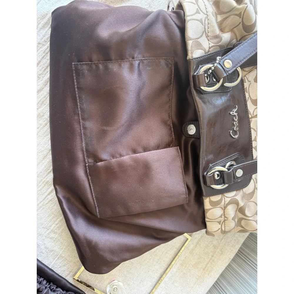 Coach Ashley Signature Satchel Khaki Mahogany Leather Shoulder Bag 14305